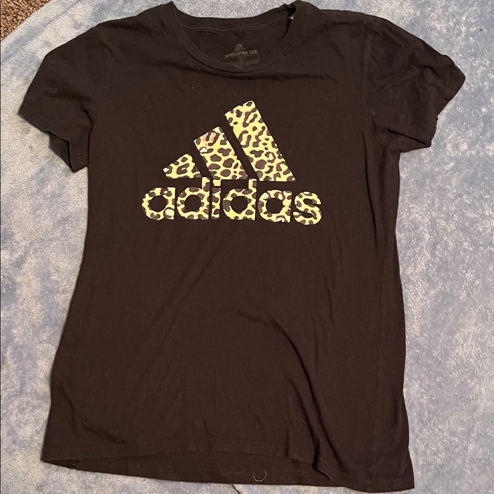 Adidas Black Tee with Leopard Print Logo